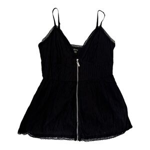Guess Black Strappy Lace Trim Zipper Tank